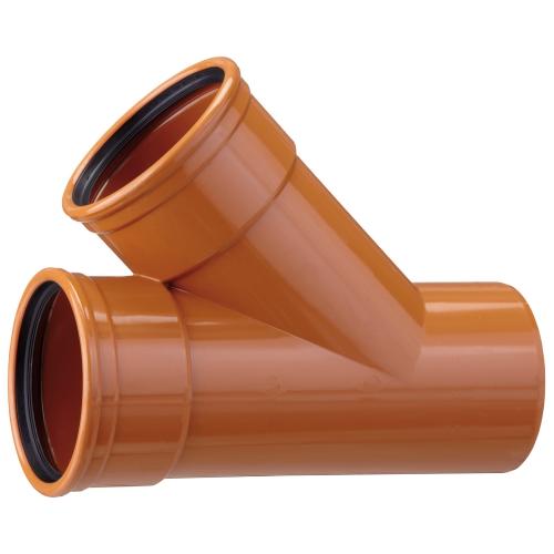 Grenrør Jord Med 2 Muffer 45° 110/110mm PVC Terana