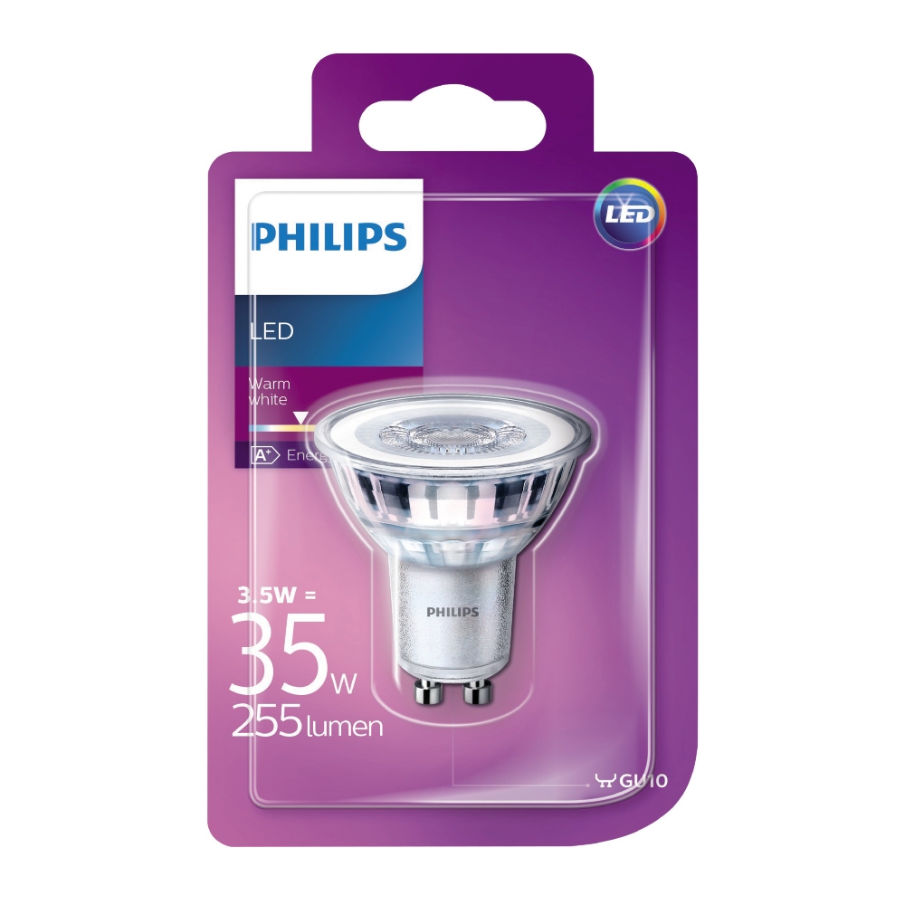 LED-lampa Classic Spot 3,5W(35W) GU10 36D Glas Ej Dimbar 4 st Philips