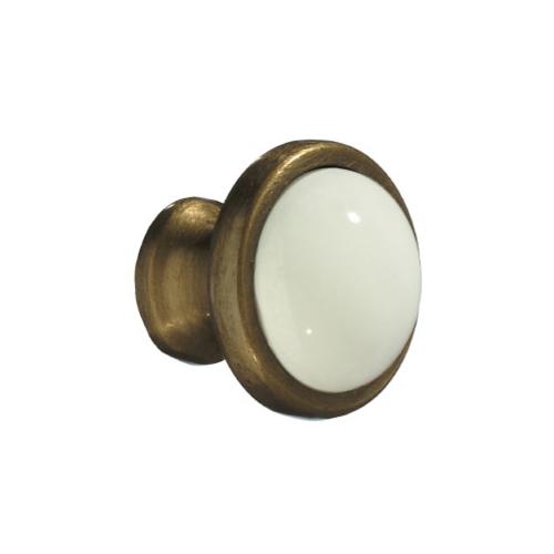 Knop Diameter 38mm Antik Messingfinish Hvid 10stk Beslagboden BA430