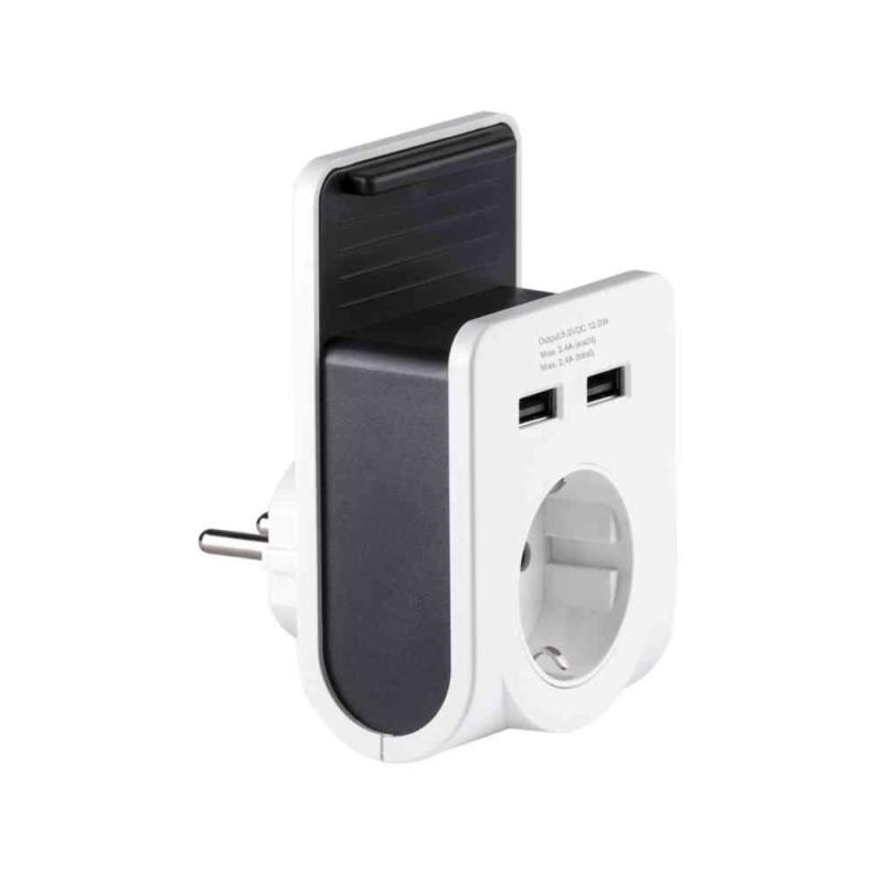 Oplader 2-Væg USB Og 1 Schuko Med Holder 16A 230V Gelia