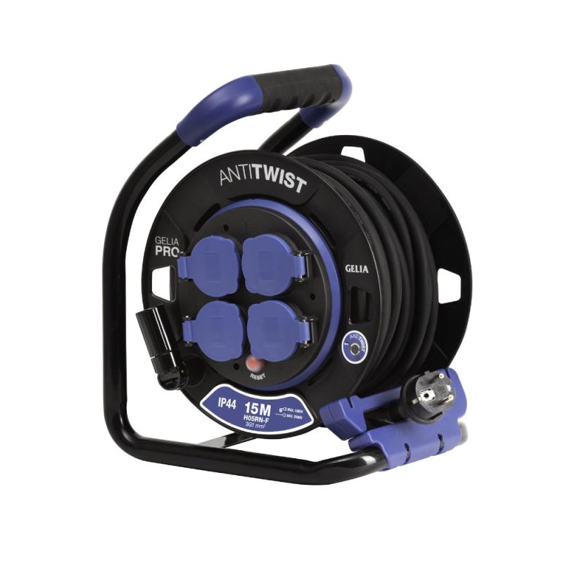 Kabelopruller Anti-Twist Pro 15m 3G1mm² 16A 1000-3000W 230V IP44 Sort Gelia