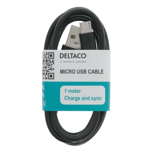 Kabel Micro USB, 1m, Svart, 10st, Deltaco