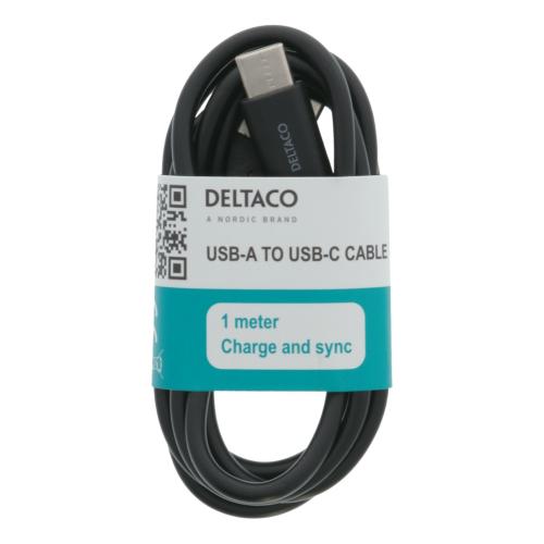 Kabel USB-C, 1m, Svart, 10st, Deltaco