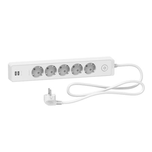 Grenuttag 5-Vägs Jord 2USB Med Brytare 16A 3680W 230-250V Vit Schneider Electric