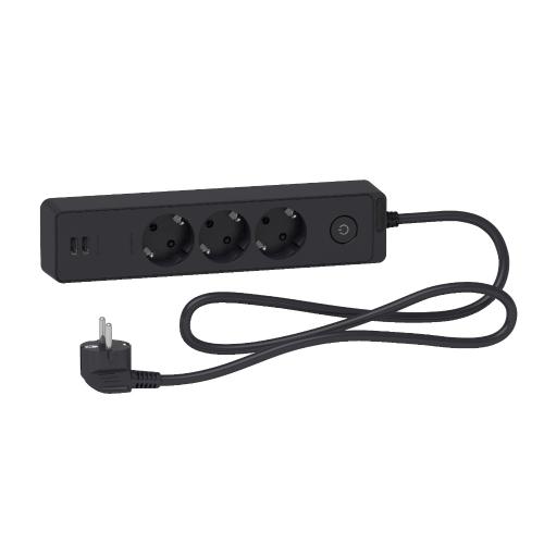 Grenuttag 3-Vägs Jord 2USB Med Brytare 16A 3680W 230-250V Schneider Electric