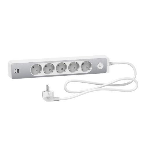 Grenuttag 5-Vägs Jord 2USB Med Brytare 16A 3680W 230-250V IP20 Schneider Electric