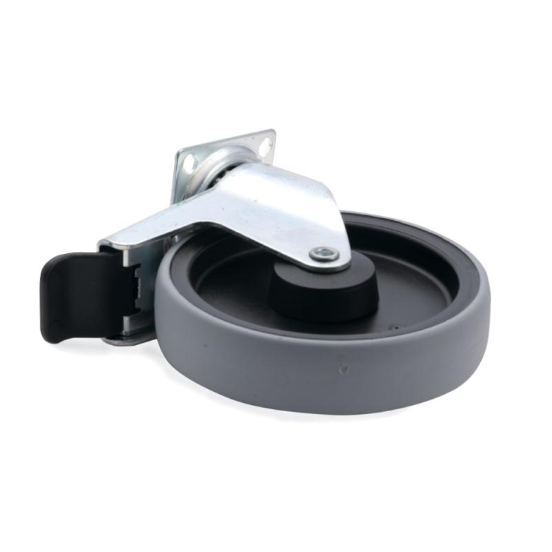 Länkhjul 125mm Med Platta 60x60mm Broms, Bårebo
