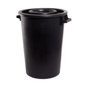 Barrel With Lid, 75L, Black, Nordiska Plast