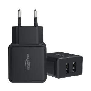 Wall Charger With 2 USB Ports, 12W, Black, Ansmann