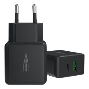 Wall Charger 1xUSB A+1xUSB, C HC218PD, 18W, Black, Ansmann