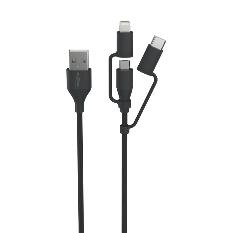 Ladekabel 3-I-1 1,2m Sort Ansmann