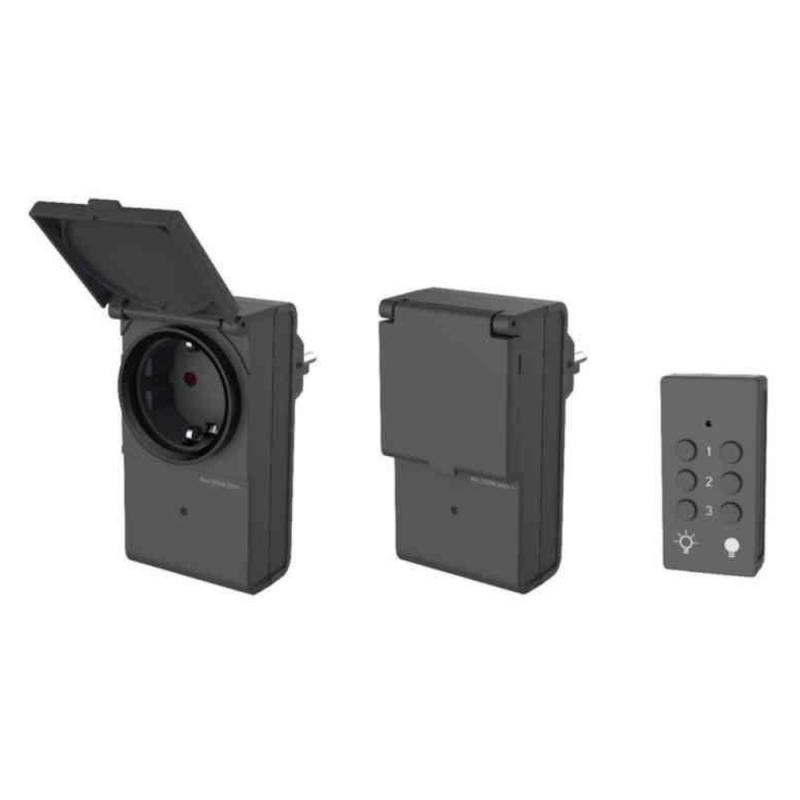 Fjärrströmbrytare Med 2st Mottagare Utomhus 16A 0-2300W 250V IP44 Grå Gelia
