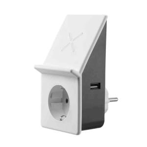 Laddare Vägguttag Qi Trådlös 1-USB Och 1-Schuko 10W 250V Vit/Grå Gelia