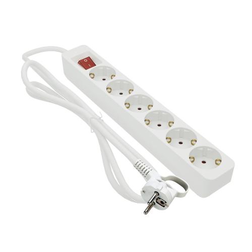 Grenuttag Med Brytare Jordat 6-Vägs 16A 3680W 230-250V IP20 Vit Gelia