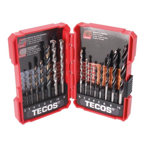 Borr Mix-Set, HSS Trä-Mur, 16-Delar, Tecos