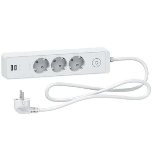 Grenuttag 3-vägs, 2xUSB, Schneider, jordat