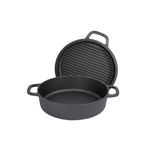 Støbejernsgryde 28 cm Med grillpande