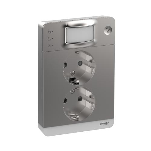 Vægstik Exxact 2-Vejs Med Lys 16A 250V IP21 Metallic Schneider Electric
