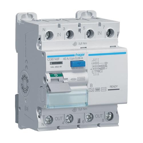 Jordfejlafbryder 4-Pol Type B 30mA 40A IP20 Hager