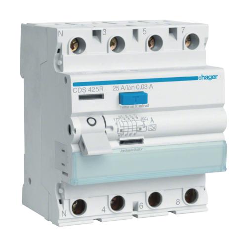 Jordfejlsafbryder QuickConnect 4-Polet Type A 30mA 25A IP20 Hager