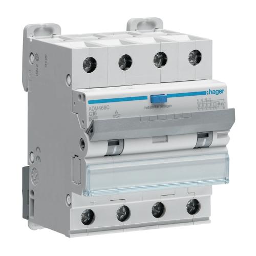 Personbeskyttelsesafbryder 4-Pol Karakteristik C 30mA 16A IP20 Hager