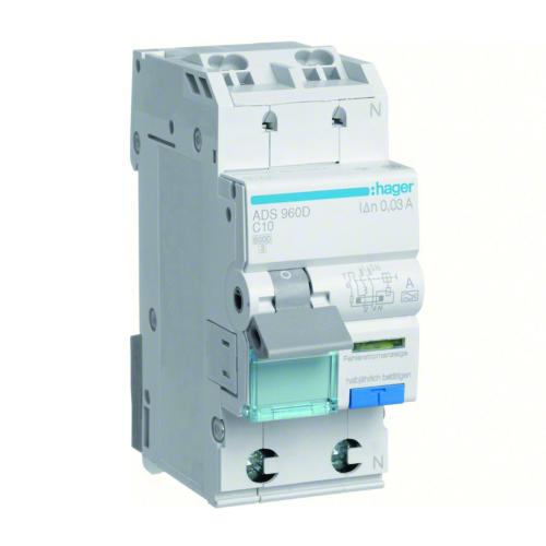 Personbeskyttelsesautomat QuickConnect 1-Pol Med Nul Type A 30mA 10A IP20 Hager