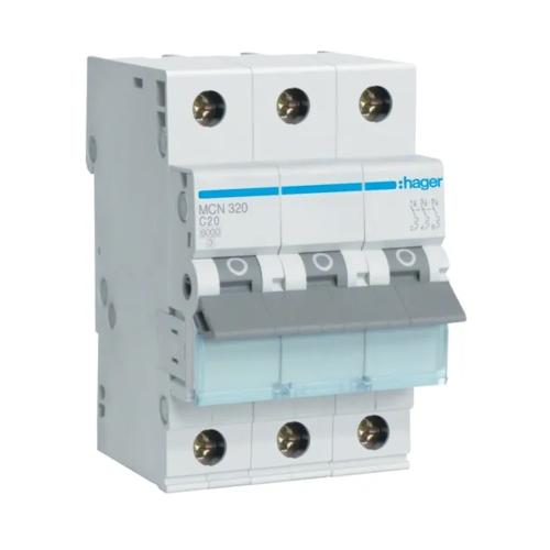 Dværgbryder 3-Polet Type C 6kA 20A IP20 Hager