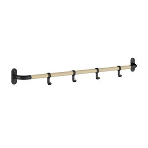 Hook Strip Horizontal 4 Hooks Matte Black And Blonde Wood, Beslagsboden BB1700