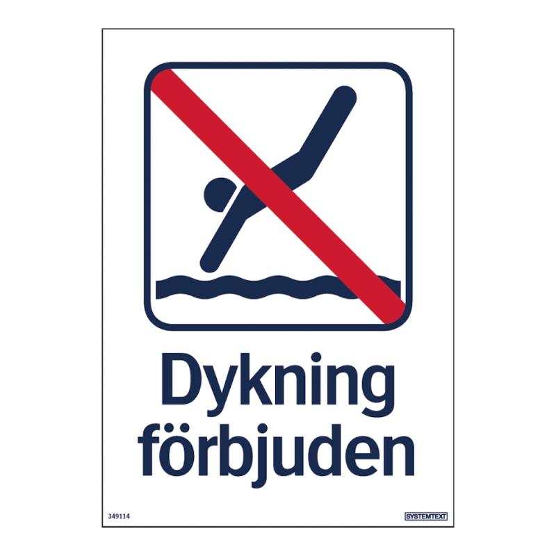 Skylt Dykning Förbjuden 210x297mm Aluminium Systemtext