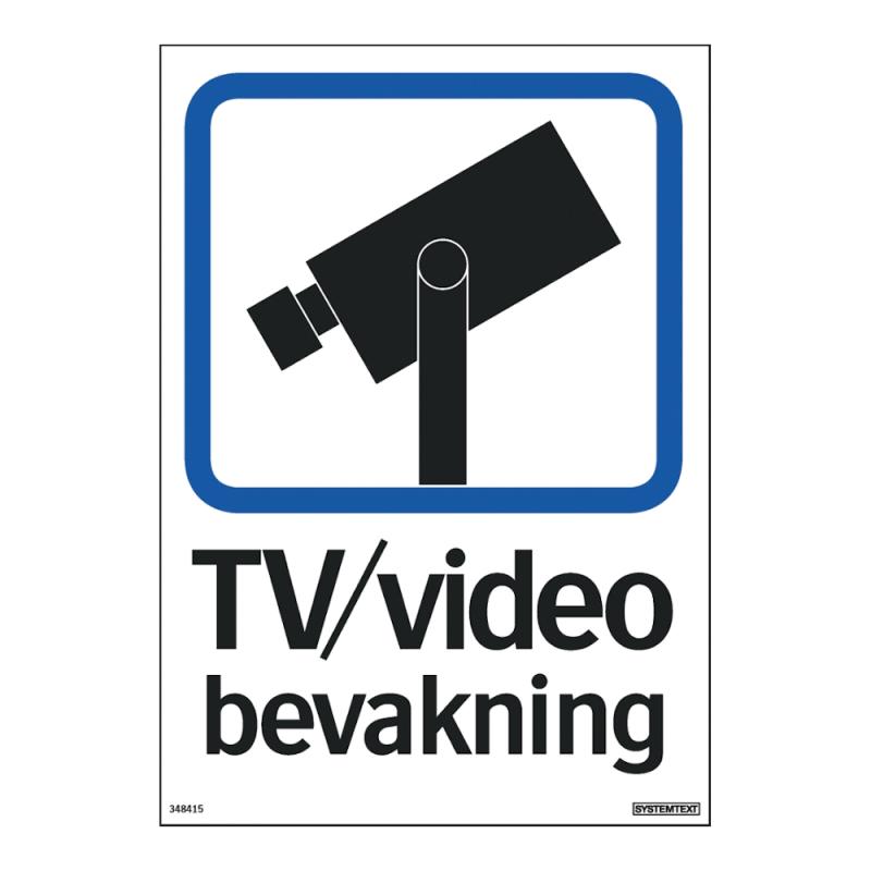 Skylt TV/Video Bevakning 148x210mm Aluminium Systemtext