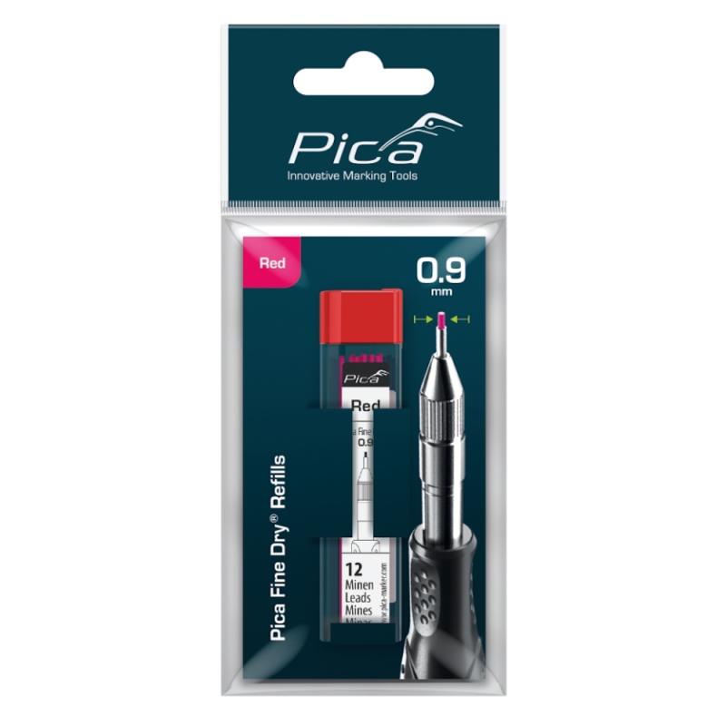 Reservestift Fine Dry 0,9mm Rød 10stk Pica