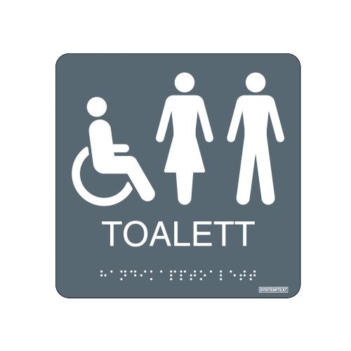 Skilt Taktil Toilet 150x150mm Hård Plast Grå Systemtext
