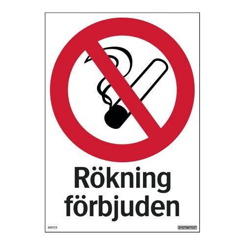 Skilt Rygning Forbudt 148x210mm Hård Plast Systemtext