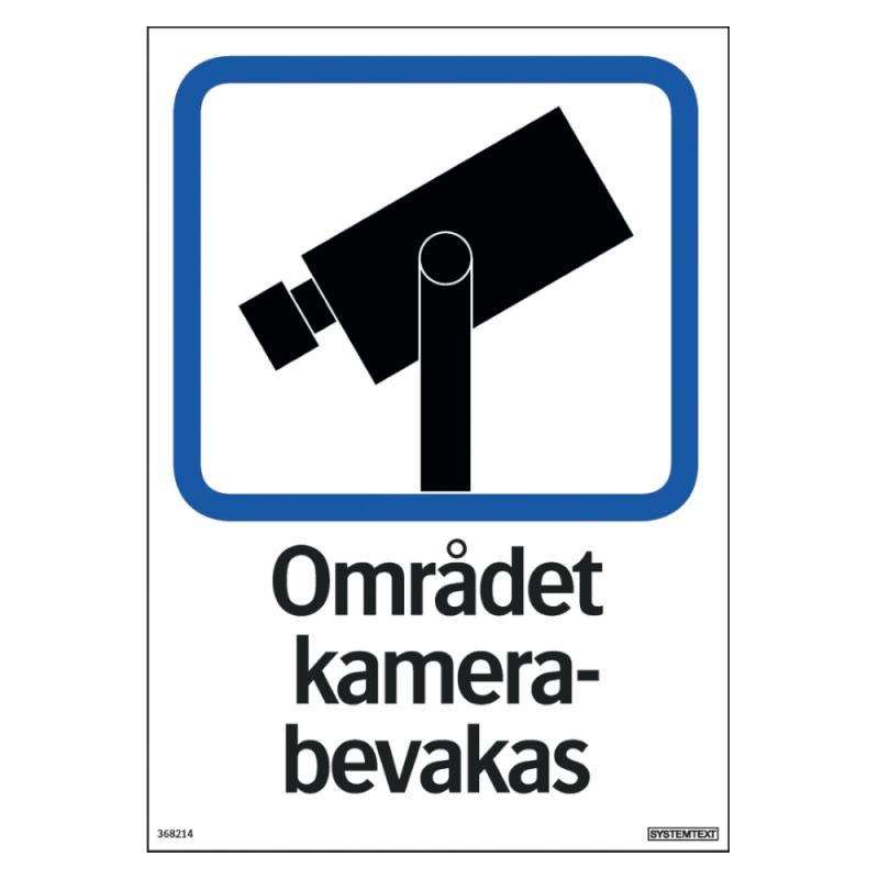 Skylt Området Kamerabevakas 210x297mm Systemtext
