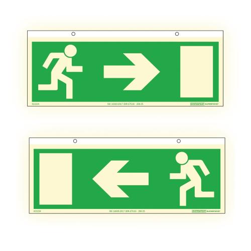 Skilte Evakuering Dobbeltsidet AFS 297x115mm Aluminium Systemtext