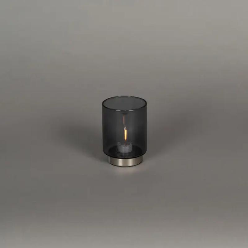 Genopladelig Glaslys LED 8x11,5cm IP20 Sølv/Grå Røget Konstsmide