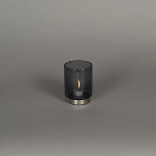 Genopladelig Glaslys LED 8x11,5cm IP20 Sølv/Grå Røget Konstsmide