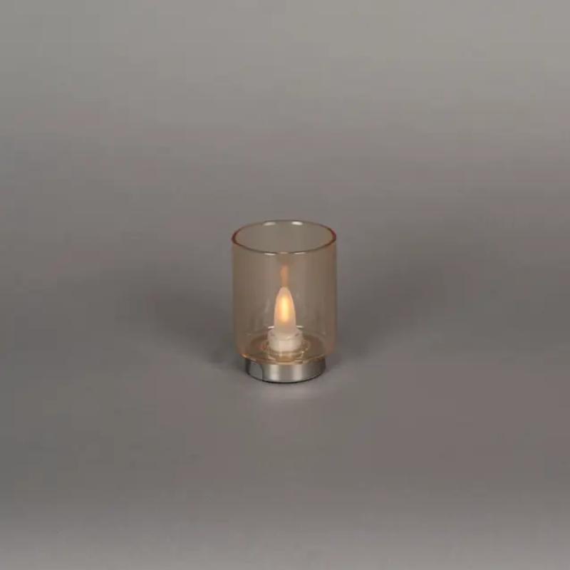 Genopladelig Glaslys LED 8x11,5cm IP20 Sølv/Brun Røget Konstsmide