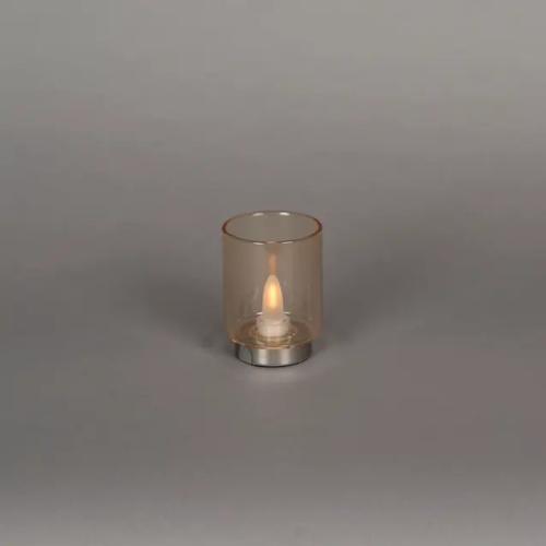 Genopladelig Glaslys LED 8x11,5cm IP20 Sølv/Brun Røget Konstsmide