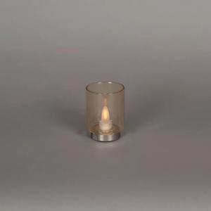 Genopladelig Glaslys LED 8x11,5cm IP20 Sølv/Brun Røget Konstsmide