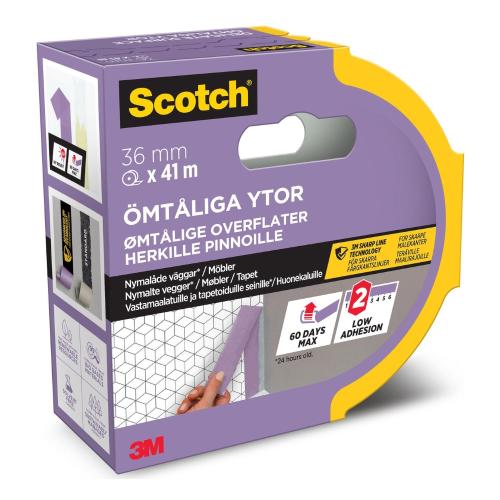 Maskeringstape Til Følsomme Overflader 36mmx41m Lilla 3M