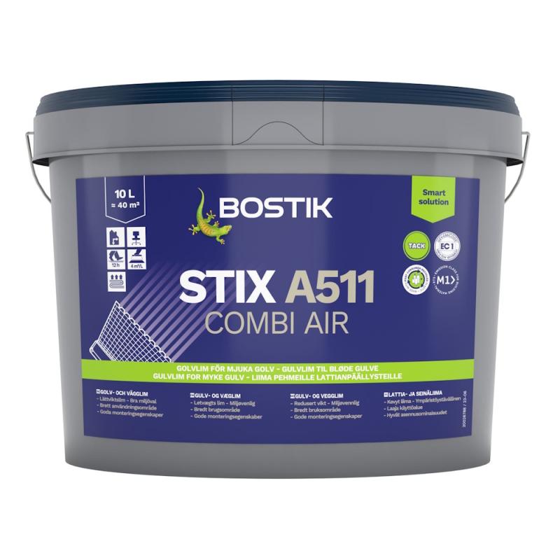 Golvlim Vinyl Stix A511 Combi Air 10 Liter Vit Bostik