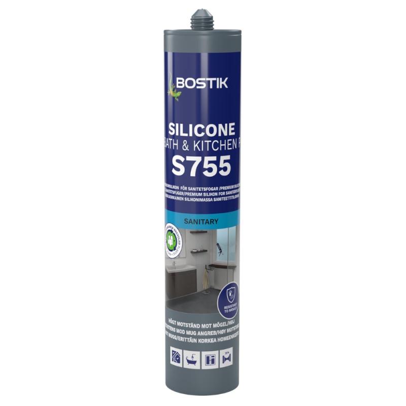 Silikonfogmassa S755 Silicone Bath & Kitchen P 300ml Mörkbrun Bostik