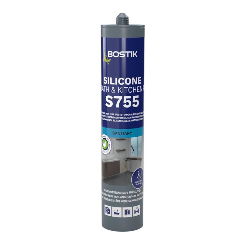Silikonfogmassa S755 Silicone Bath Och Kitchen P Vit Grå 0,3 Liter Bostik