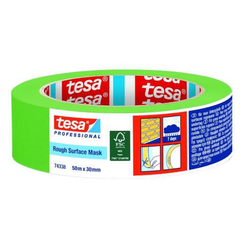 Afdækningstape, Grov Overflade, 38mm, 50m, 8stk, Tesa