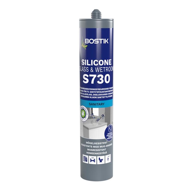 Silikone Fugemasse S730 Silikone Glas Og Vådrum 0,3 Liter Hvid Bostik