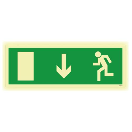Skilt Til Evakuering Pil Ned Lysende Aluminium 420x148mm Unigraphics