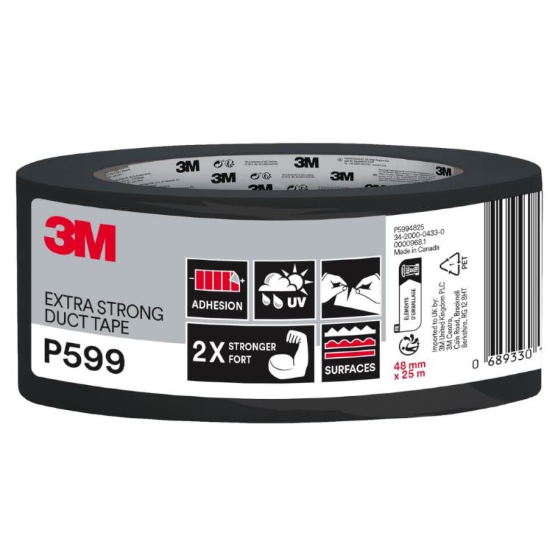 Extra Stark Silvertejp P599 48mmx25m Svart 3M