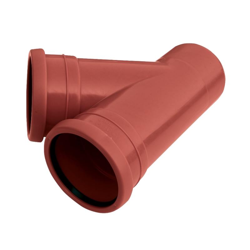 PP Jordforgreningsrør 250x200mmx45° 2Muff Rødbrun Pipelife