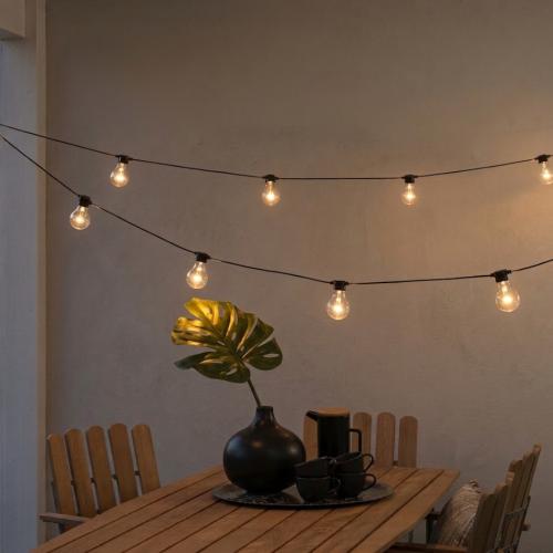 Lyskæde 10 Ravfarvede LED E27 IP44 Sort Konstsmide